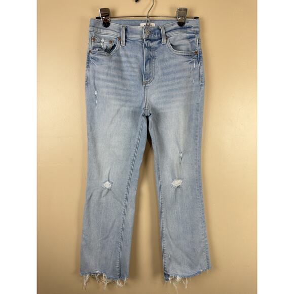 PISTOLA Denim - PISTOLA Medium Wash Straight Crop Jeans with Raw Hem, Distressed, Mid Rise 27